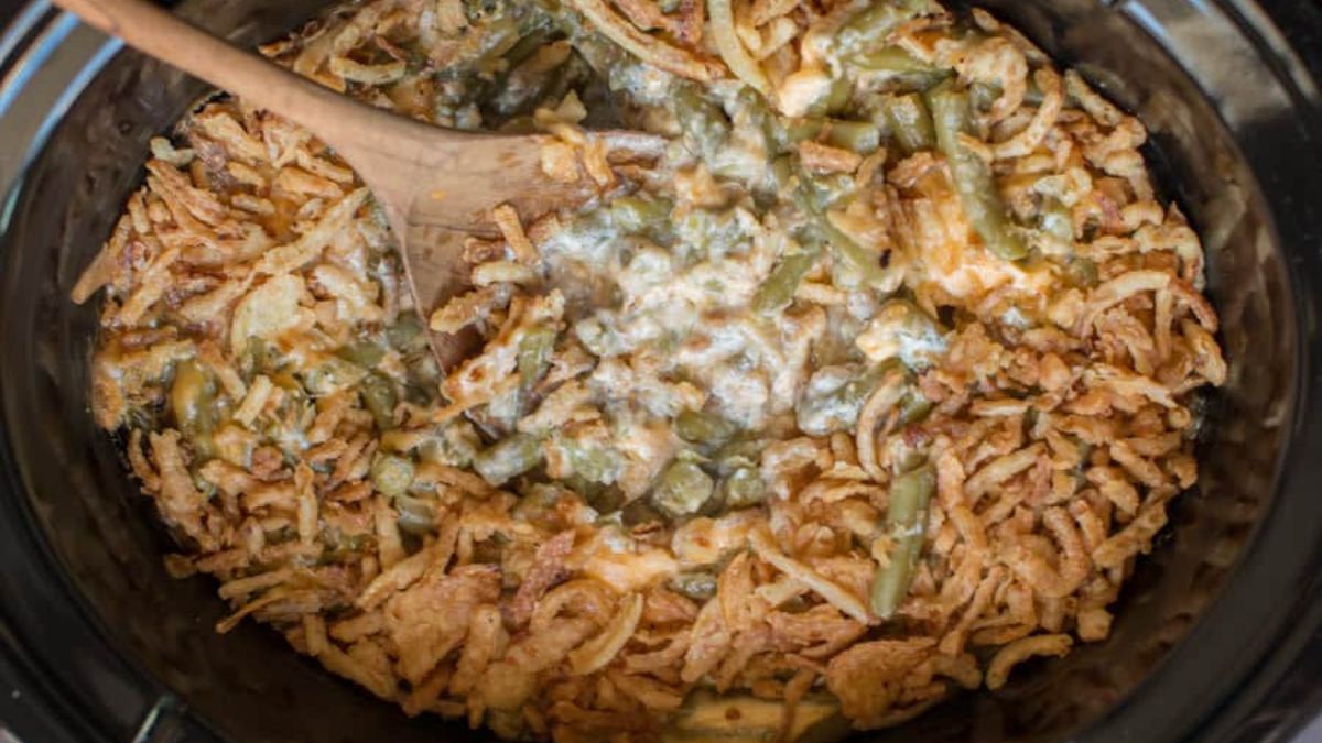 Slow Cooker Cheesy Green Bean Casserole.
