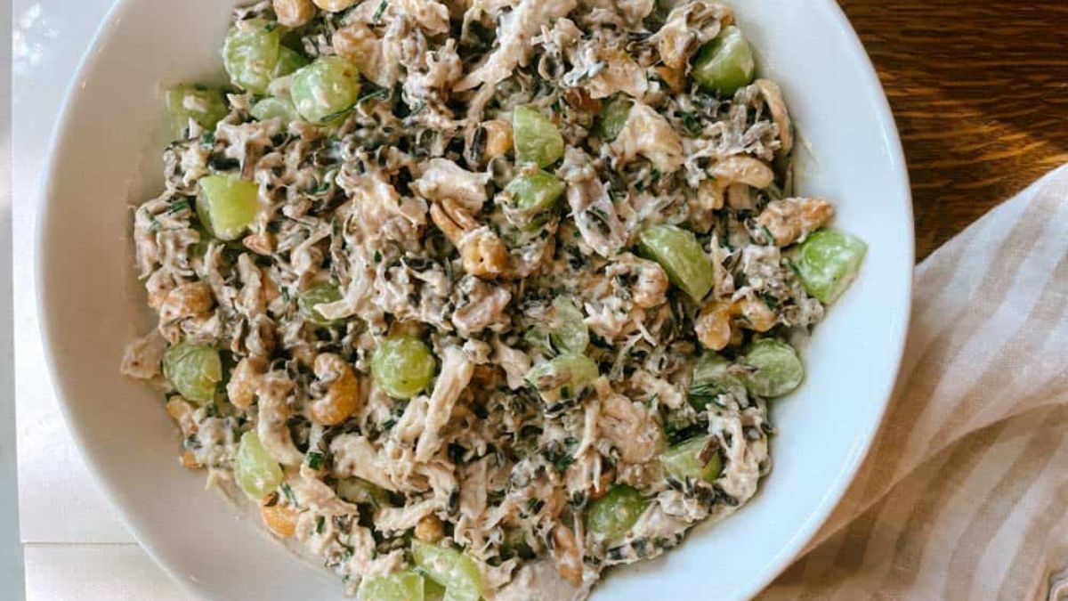 Wild Rice Chicken Salad with Grapes and Cashews.
