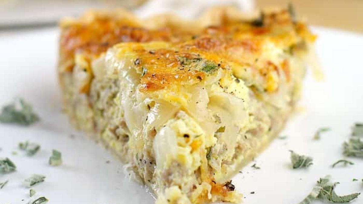 Caramelized Onion and Sausage Quiche.