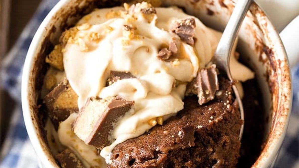 Chocolate Peanut Butter Mug Cake.