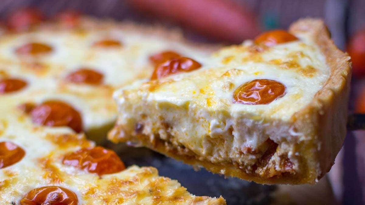 Chorizo Quiche Recipe With Cherry Tomatoes.