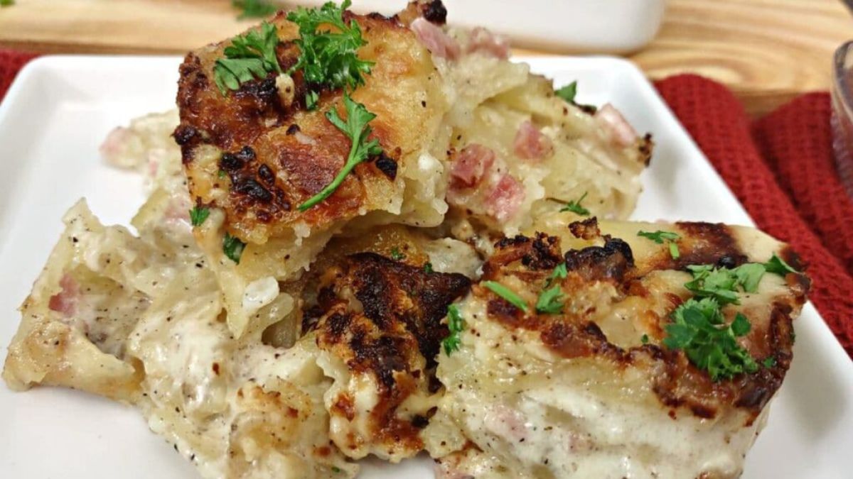Easy Air Fryer Scalloped Potatoes and Ham.