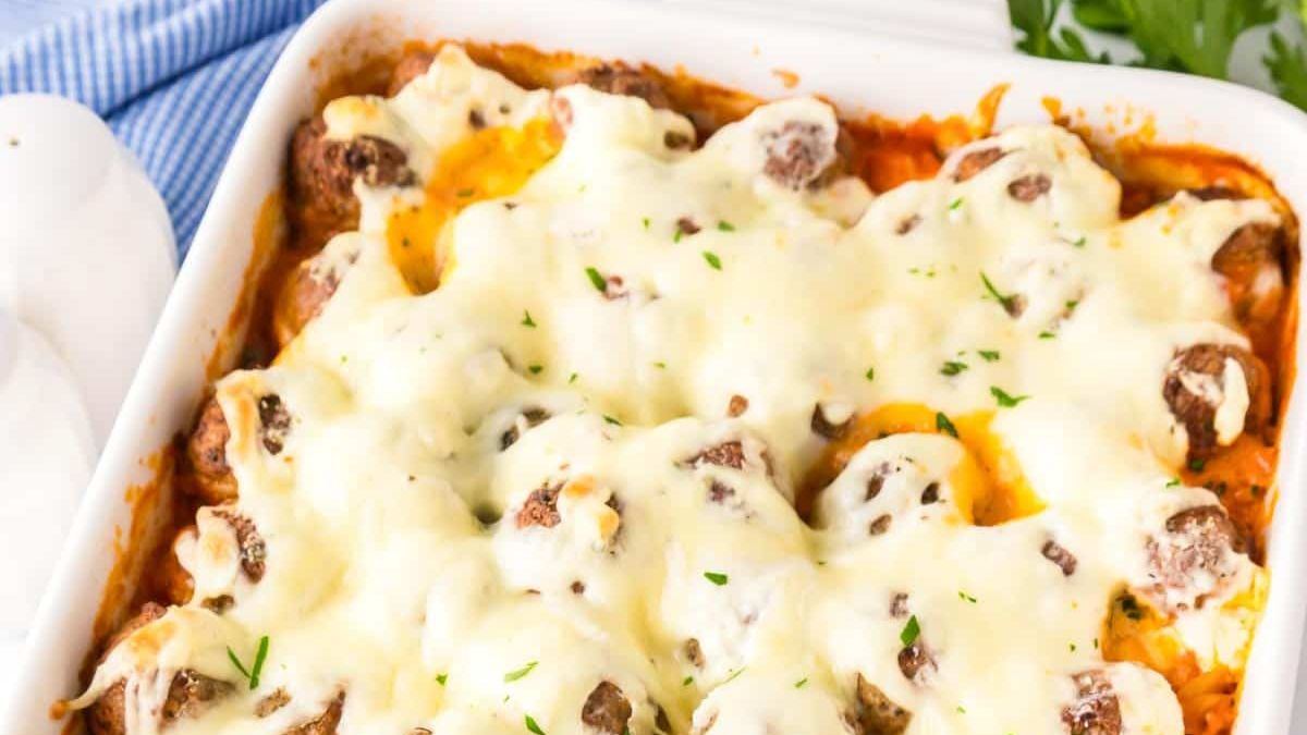 Easy Dump And Bake Meatball Casserole.