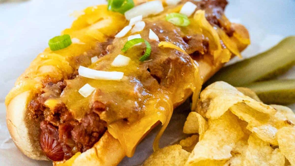 Easy Oven Baked Chili Dogs with Cheese Recipe.