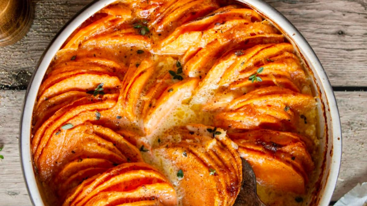 Easy Scalloped Sweet Potatoes.