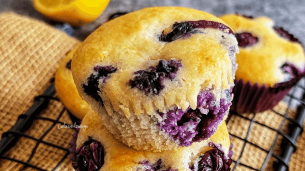 Eggless Blueberry Lemon Muffins.