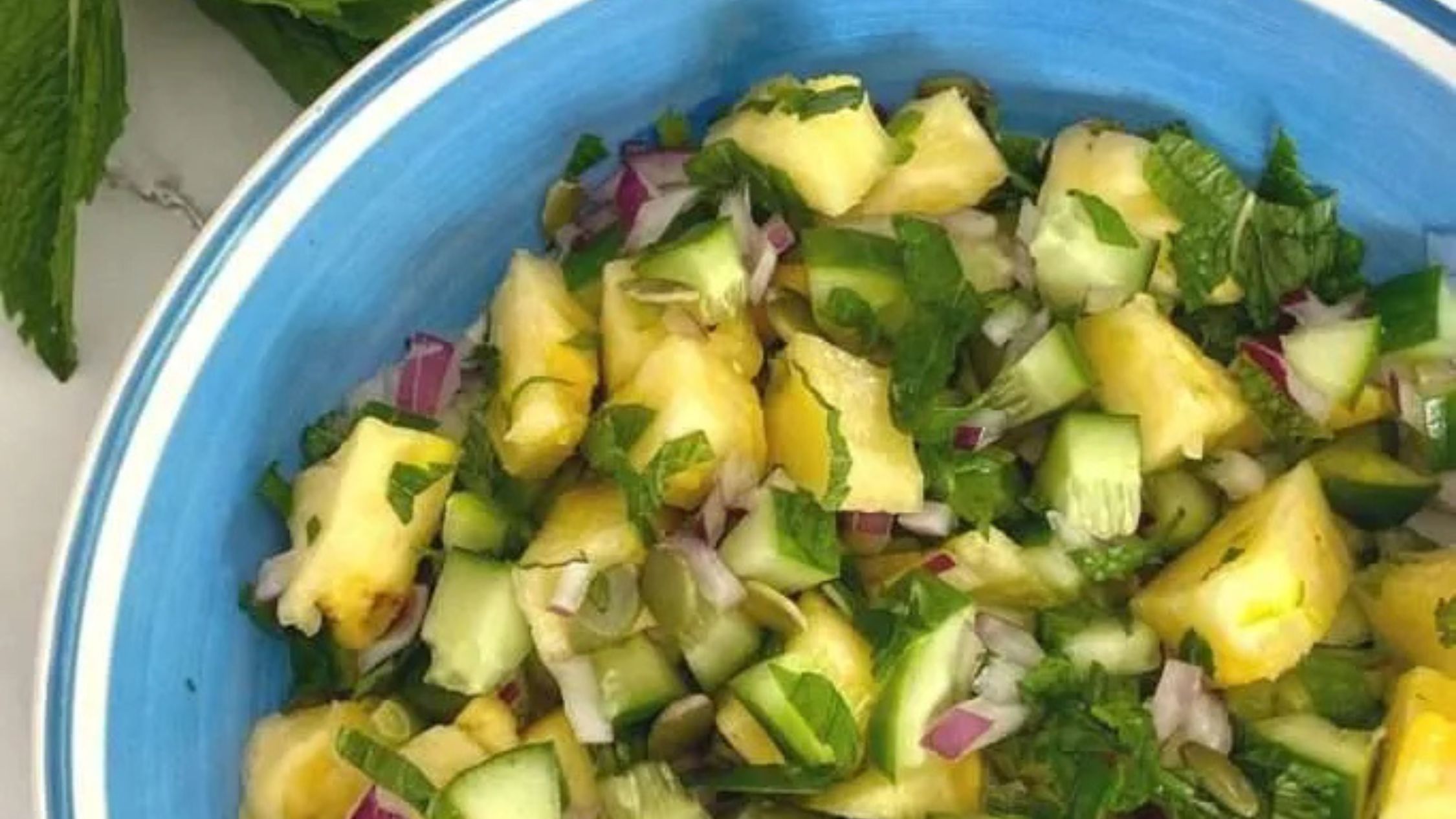 Fresh Pineapple Salad with Mint and Cucumber (Allergy-friendly, Vegan).