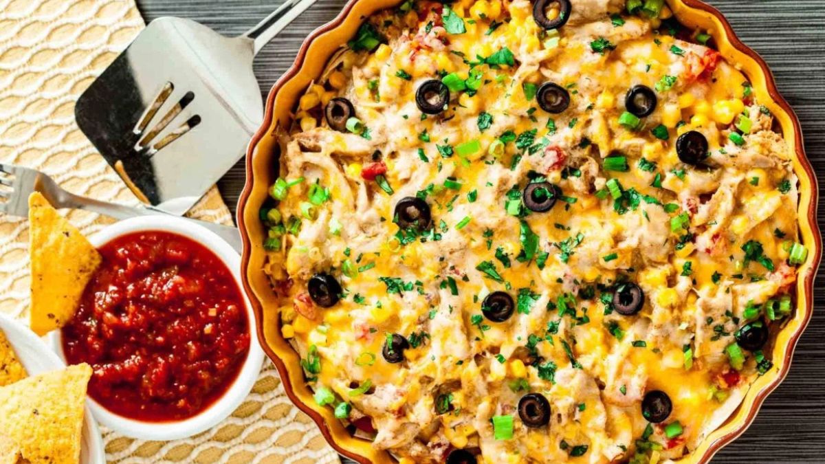 Healthier Chicken Enchilada Casserole.