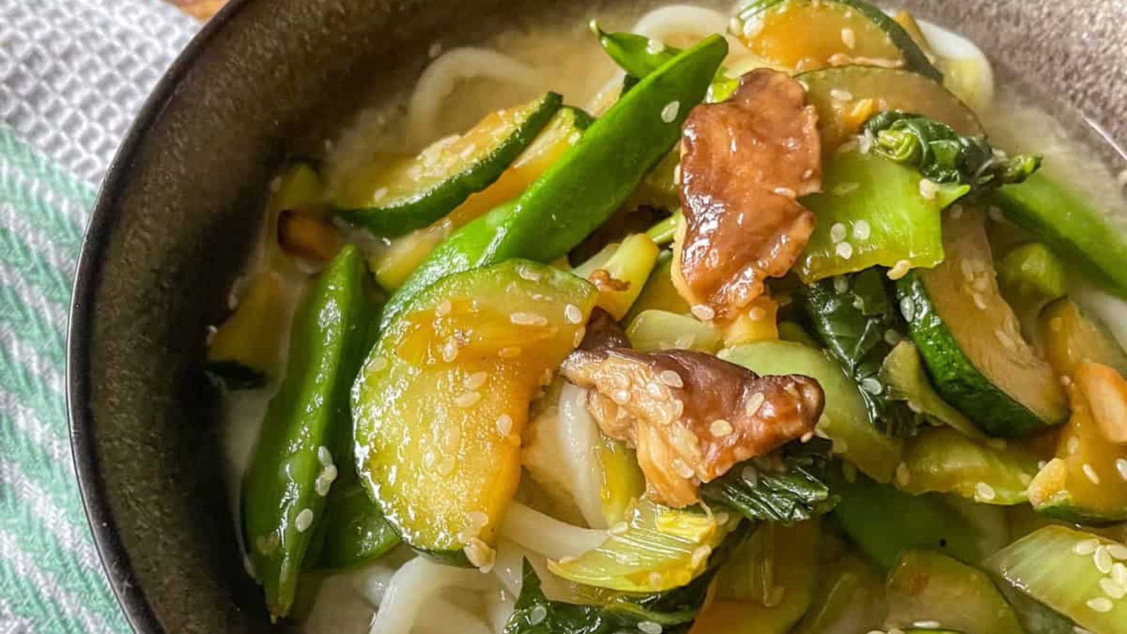 Miso Soup with Noodles and Stir-Fried Veg.