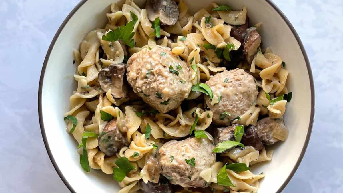 One Pot Turkey Meatball Stroganoff.