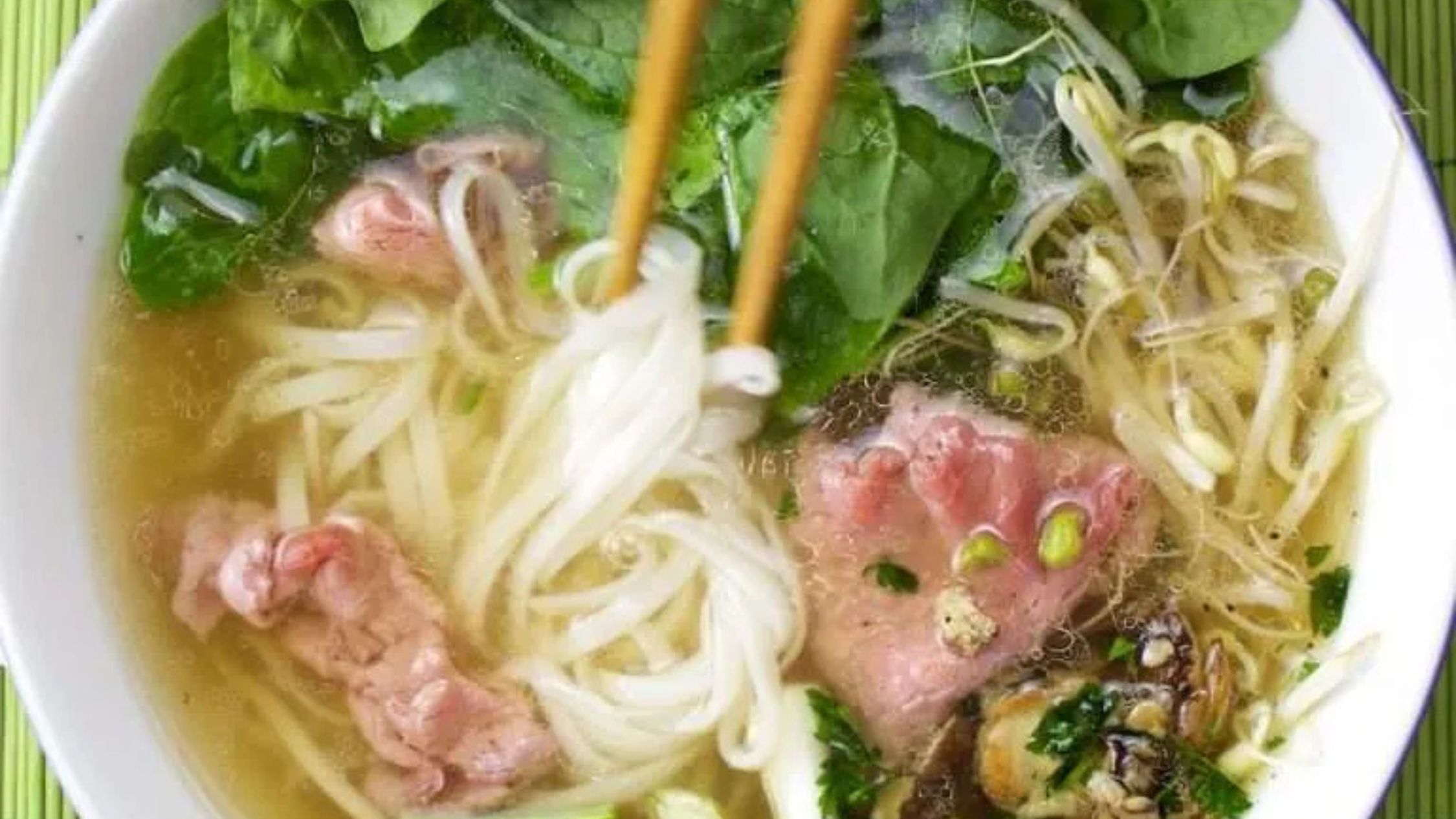 Pho Bo with Spinach and Shiitake.