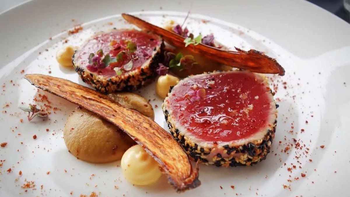 Sesame Tuna Recipe with Miso Eggplant & Citrus Mayonnaise.