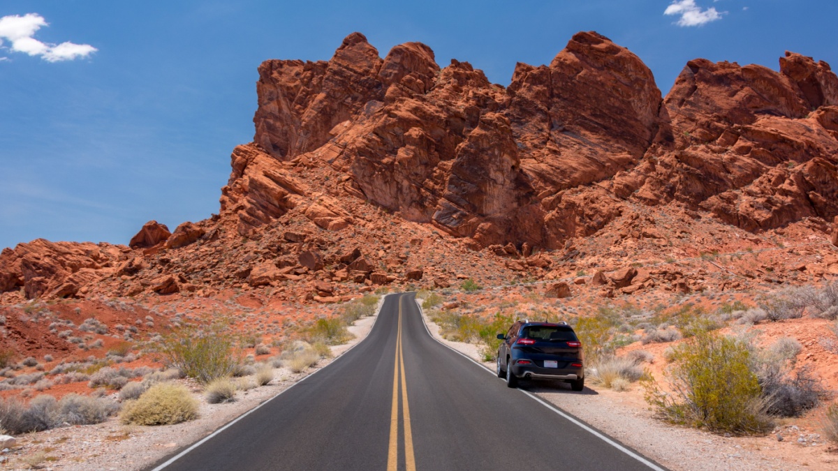 Mouse’s Tank Road in Valley of Fire State Park. Scenic Roads in Valley of Fire State Park, Nevada United States..