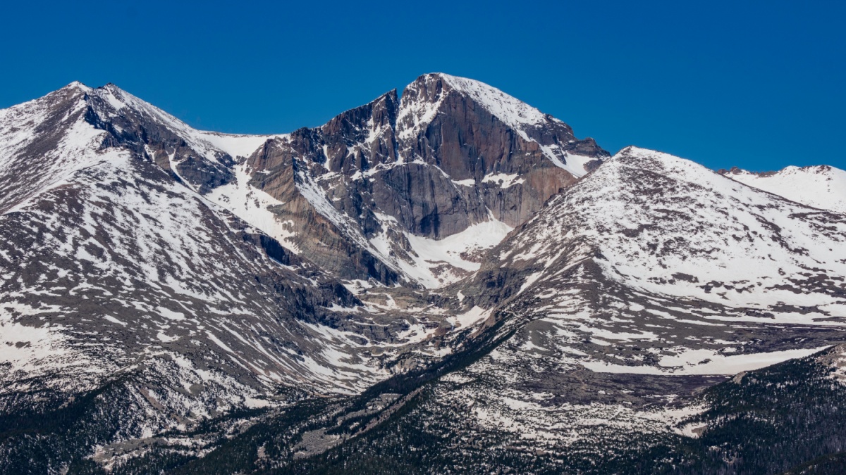 Snowy view of Longs Peak in Colorado.