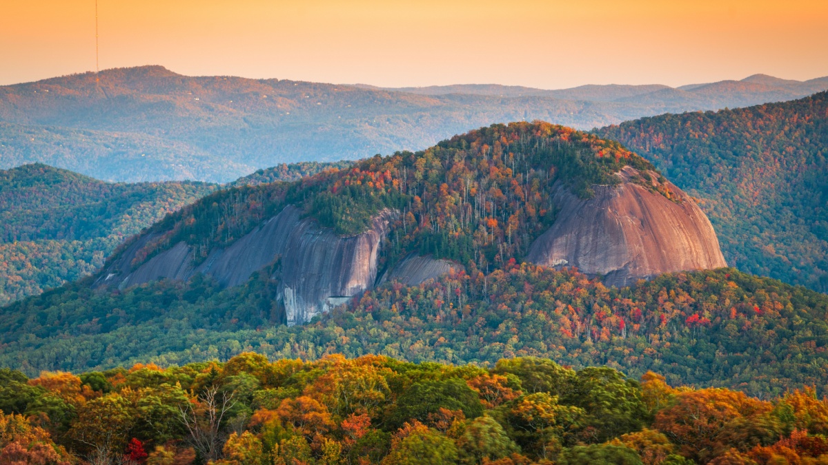 Pisgah National Forest, North Carolina, USA at Looking Glass Rock during autumn season in the morning.