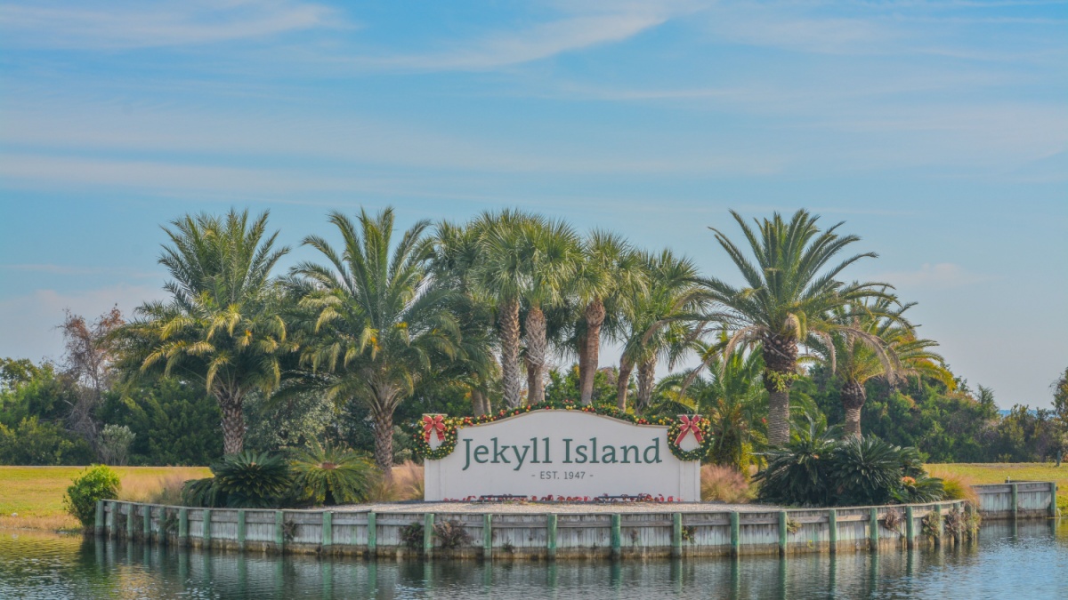The Jekyll Island Sign for this Barrier Island in Glynn County, Georgia.