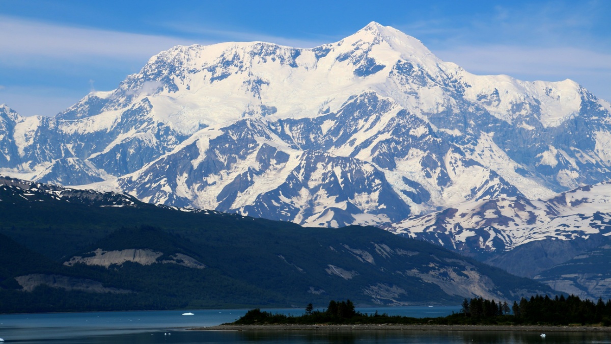 Mount Saint Elias in Alaska viewed from Icy Bay.