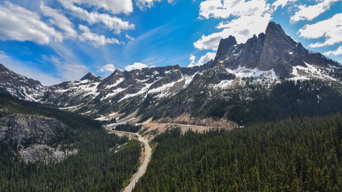 Washington Pass overlook on Highway 20 near North Cascades National Park - Washington, USA.