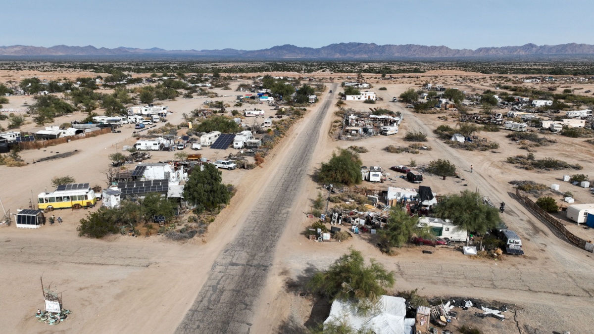Slab, City, California, From and Aerial Drone Looking at the Country Side and the Abandon Camp Dunlap Army Base.