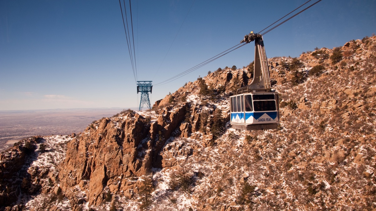 Albuquerque, NEW MEXICO - DECEMBER 11, 2013: A gondola going back down to the base terminal, at Sandia Peak Aerial Tramway..