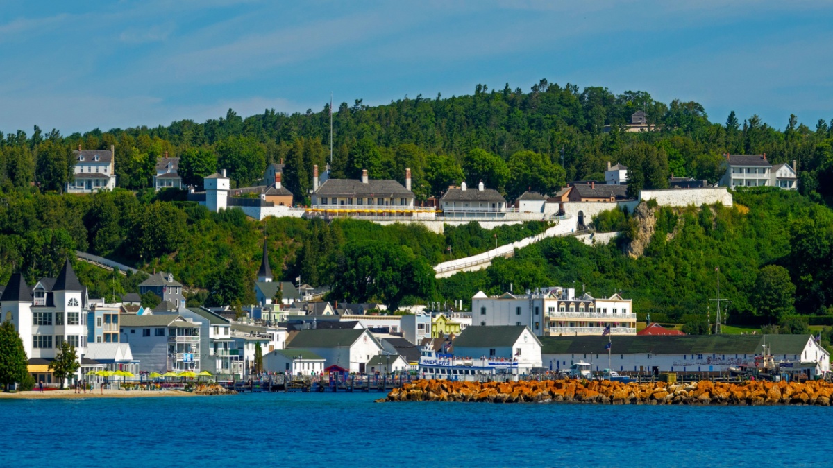 Michigan, Mackinac Island State Harbor. Historic Fort Mackinac in the distance. Created 06.01.24.