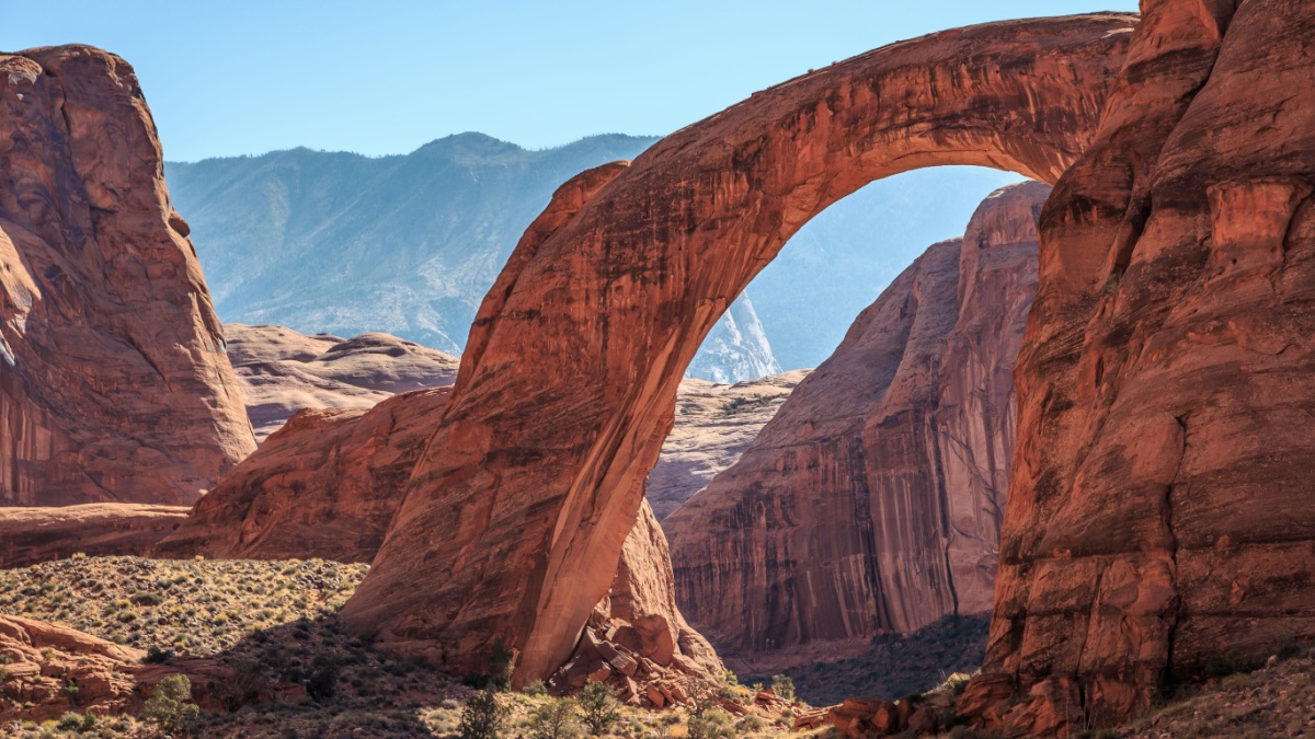 The Scale of the Rainbow Bridge, Rainbow Bridge National Monument, Lake Powell, Utah.