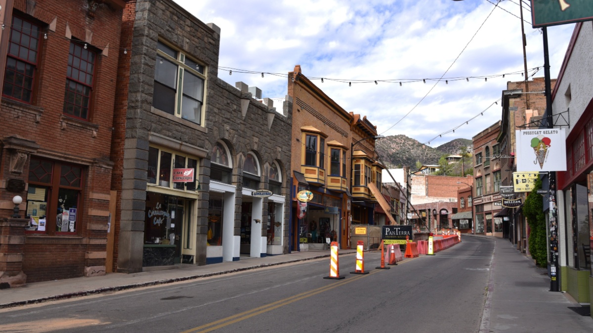 Bisbee Arizona 4-24-2024 Street scene with construction repairs.
