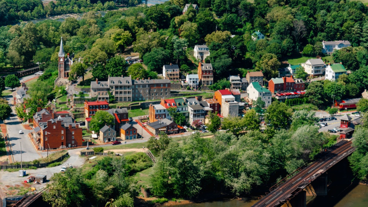 Harpers Ferry, WV USA - August 29 2019: Scenic View of Harpers Ferry, West Virginia.