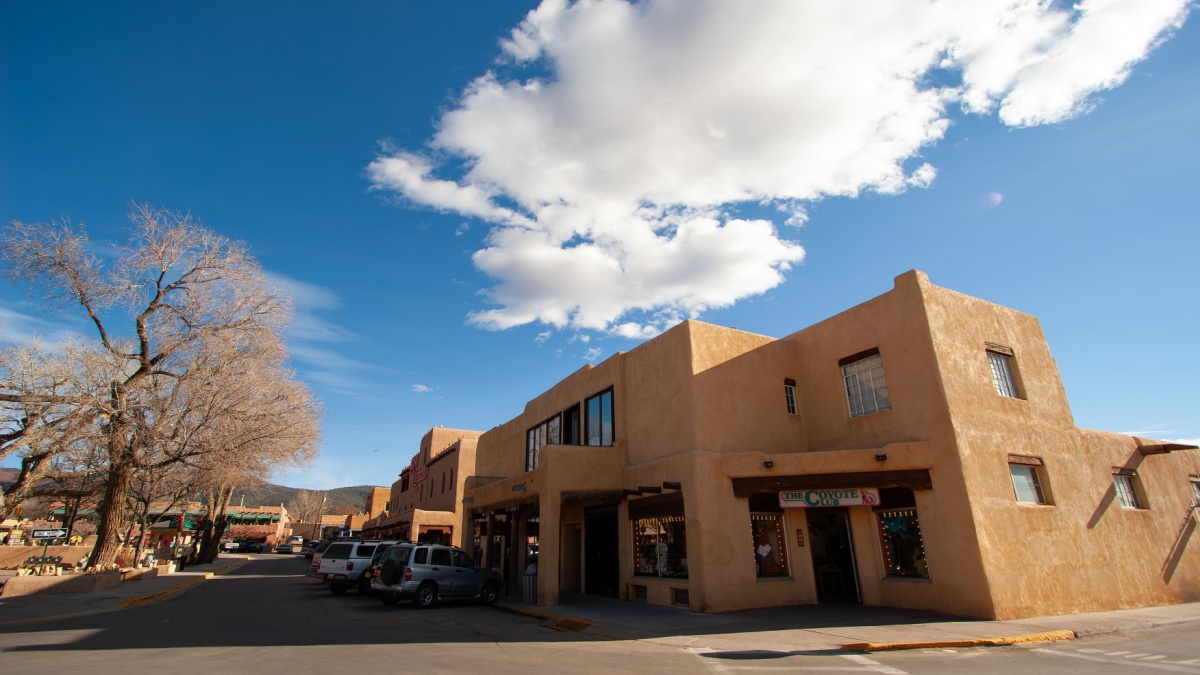 Taos, New Mexico USA - Dec 24th, 2005 : The unique color, architecture and structure of the buildings in downtown Taos imitate ancient settlements in the area.