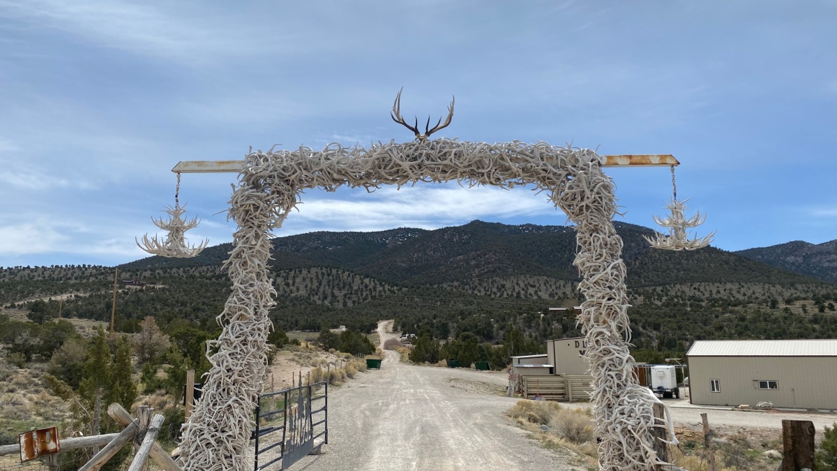 Antlers gate on highway US 50 the loneliest road in America between Baker and Ely in Nevada.