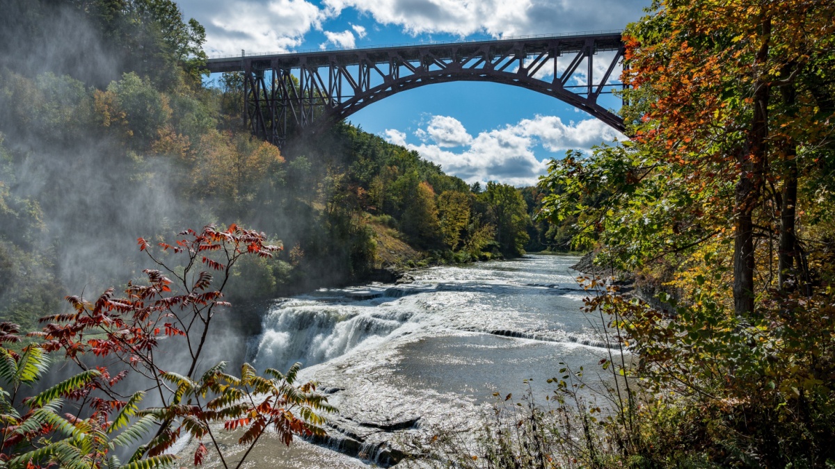 Genesee Arch Bridge Over the Upper Falls of the Genesee River in Letchworth State Park in New York State.
