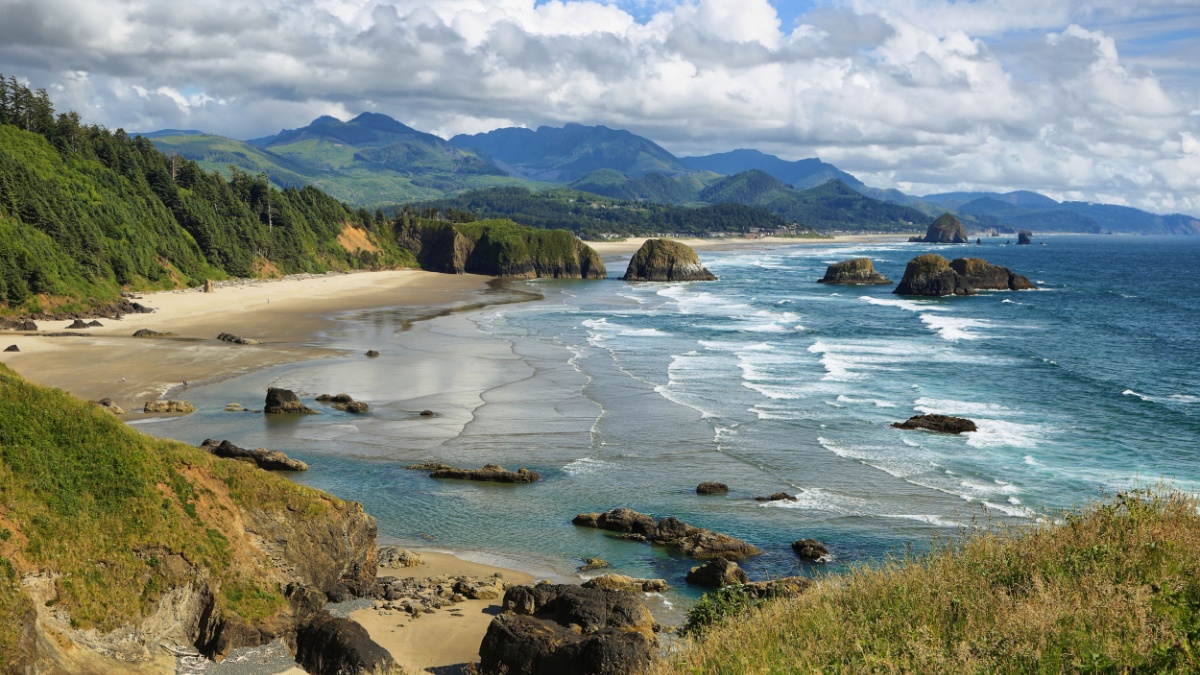 View of Cannon Beach and Indian beach in Ecola State park Oregon.