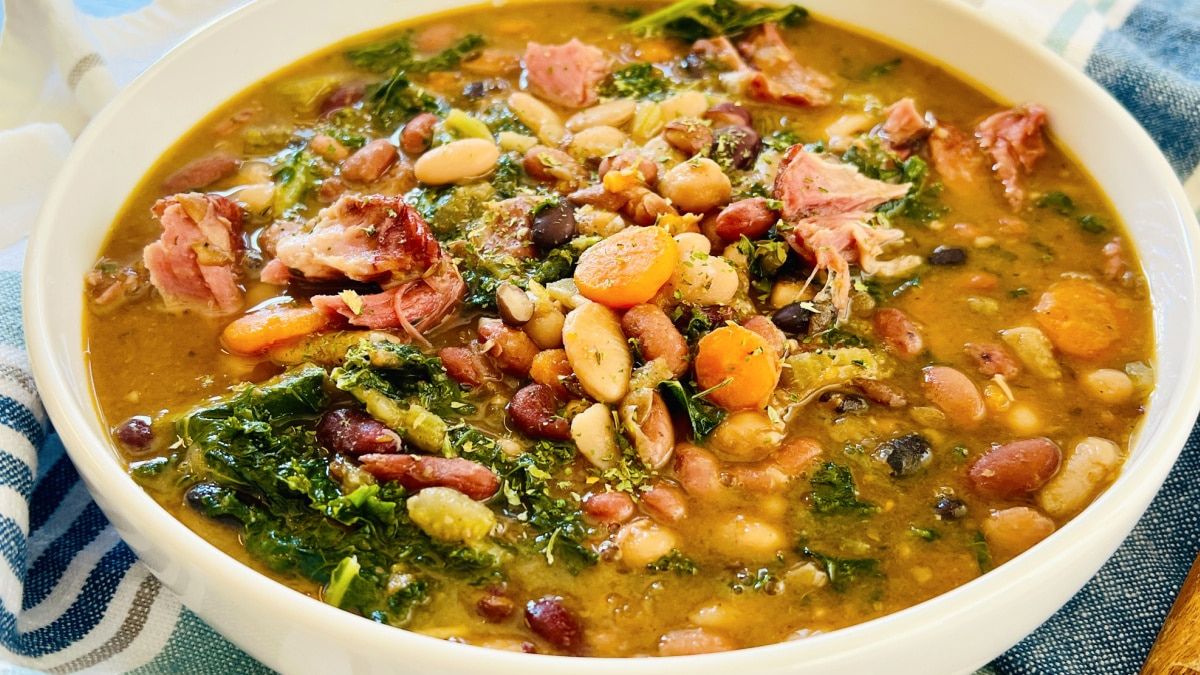 Slow Cooker 15 Bean Soup with Kale.
