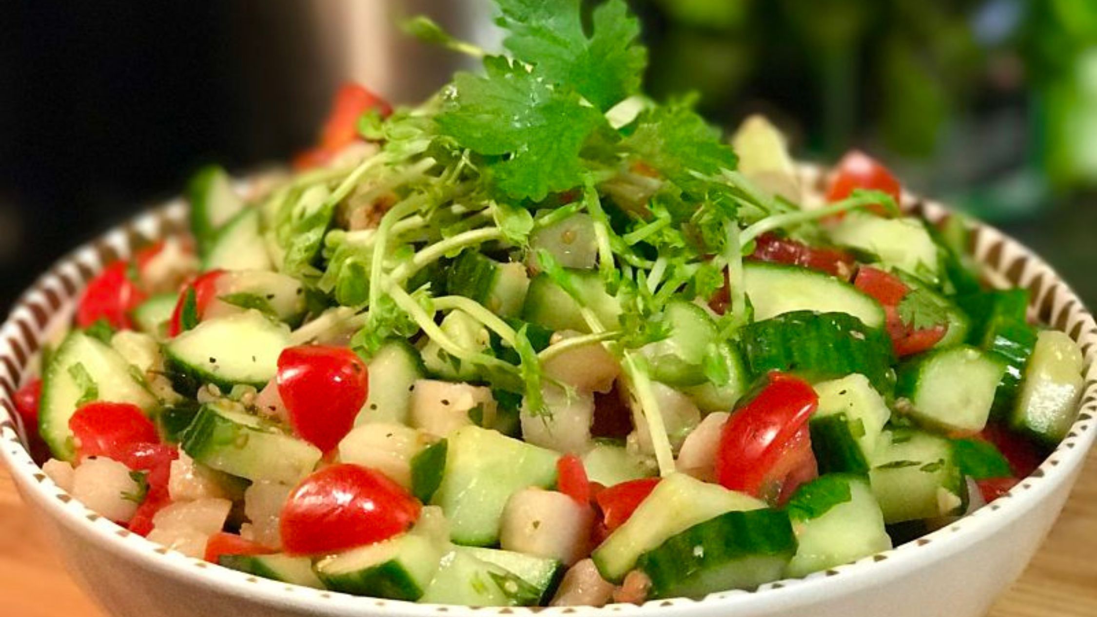 Spicy Cucumber Tomato and Water Chestnut Salad.