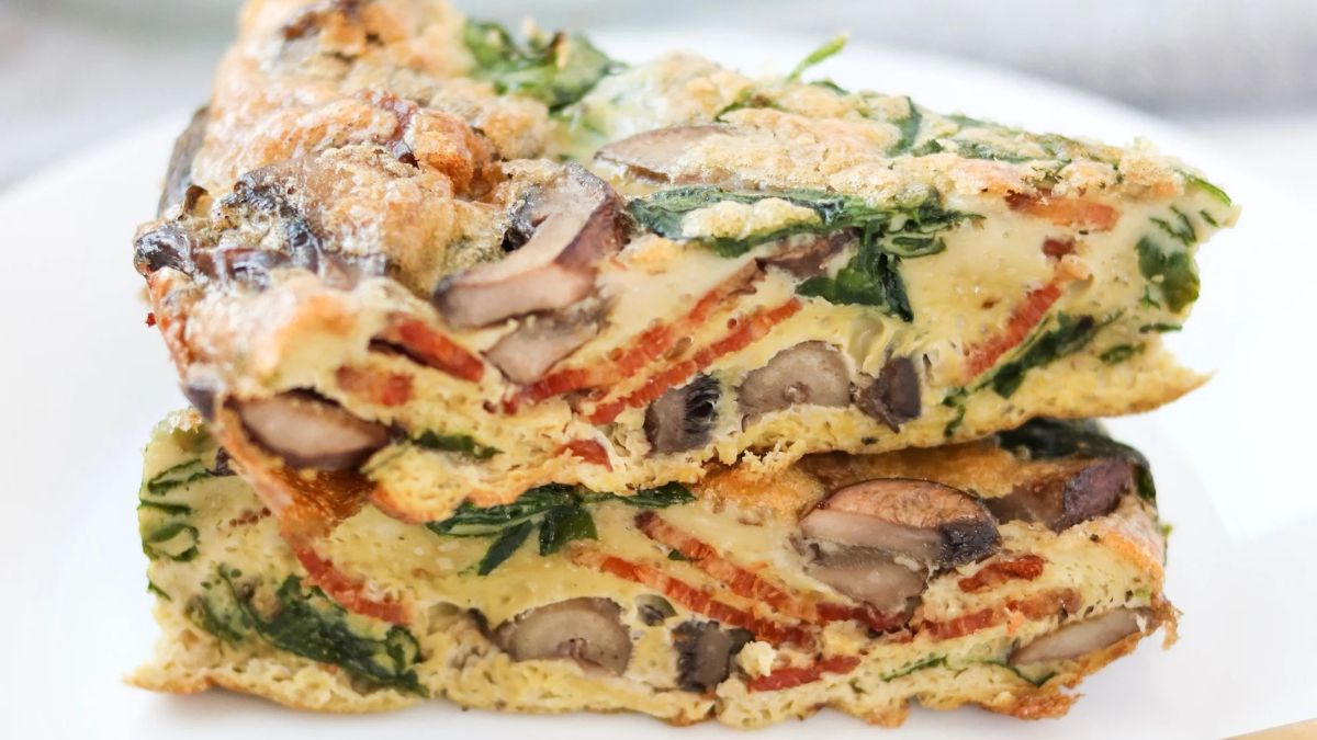 Spinach Bacon and Mushroom Crustless Quiche {Whole30}.