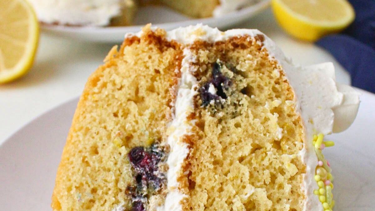 Vegan Lemon Blueberry Layer Cake.