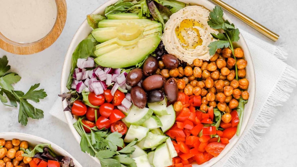 Vegan Mediterranean Buddha Bowls (w/ tahini dressing).