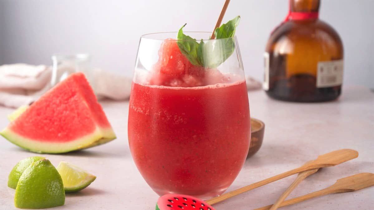 Watermelon Basil Frozen Cocktail.