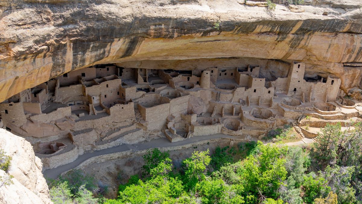 Cliff Palace at Mesa Verde National Park in Colorado, USA, May 22, 2023. Mesa Verde National Park is known for its well-preserved Ancestral Puebloan cliff dwellings.