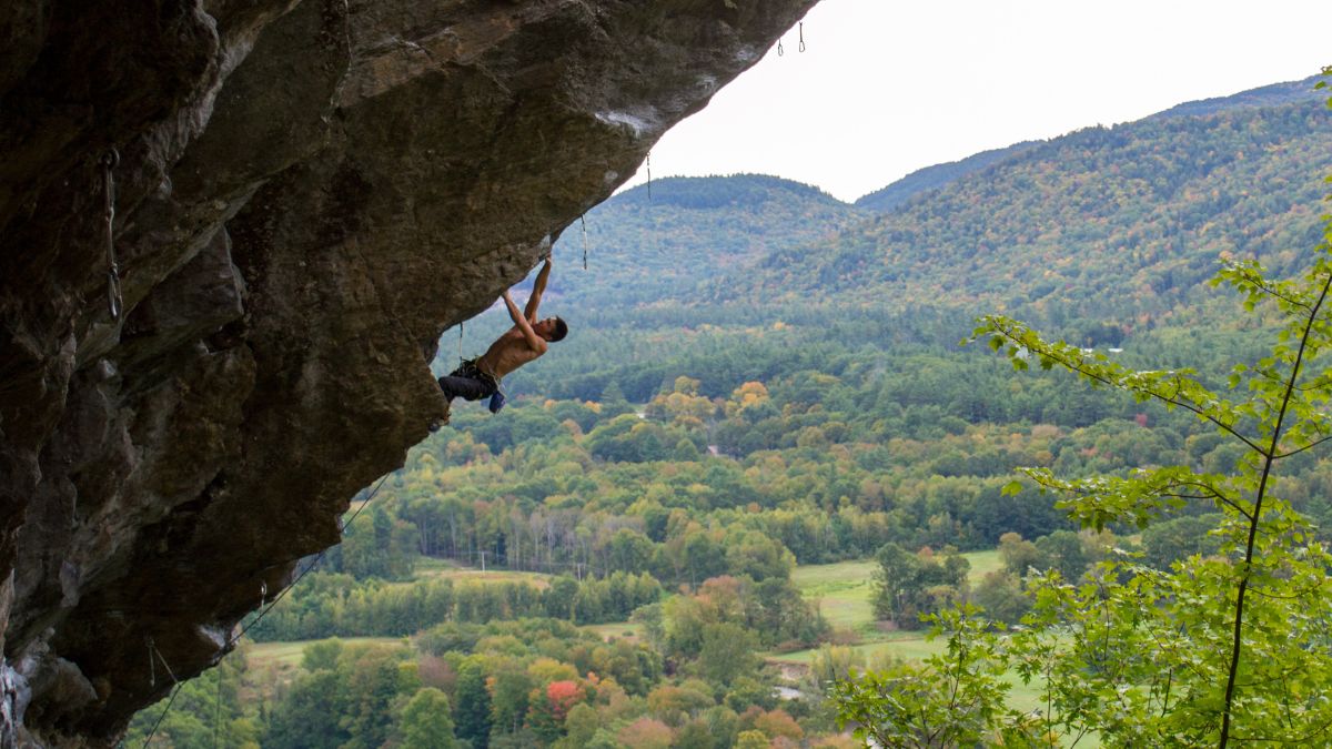 Rock climbing at Rumney.