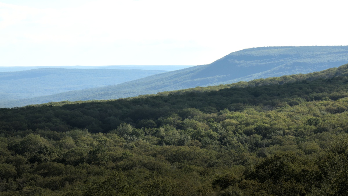 view of shawangunk ridge mountains near catskills in hudson valley upstate new york travel hiking walking biking trails (minnewaska state park views photo photography landscape nature) blue hills sky.