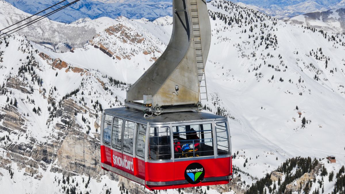 Snowbird, Utah, USA, January 28, 2016. Ariel view of the ariel tram at the Snowbird, Utah ski area. Editorial use only.