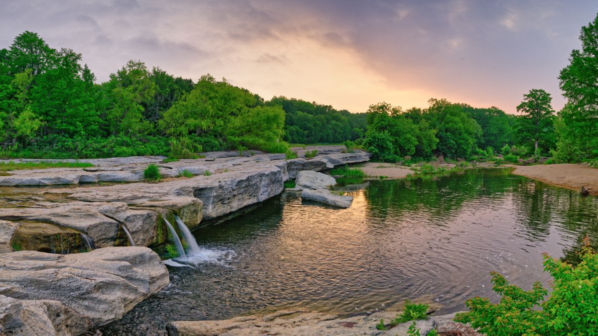 Sunrise Over Lower Falls at McKinney Falls State Park Austin Texas Hill Country.