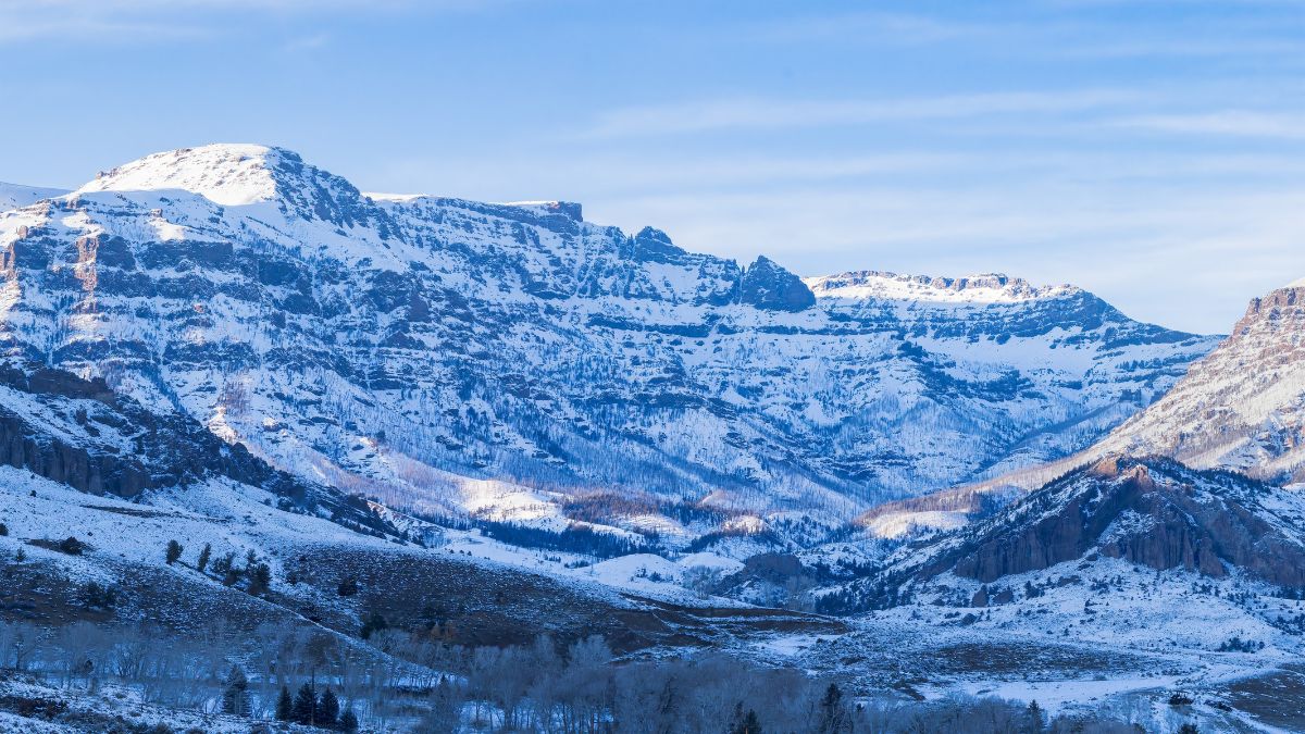 Wasatch Range or Wasatch Mountains in the US state of Utah is seen on January 05, 2024, in Saratoga Springs, Utah, United States.