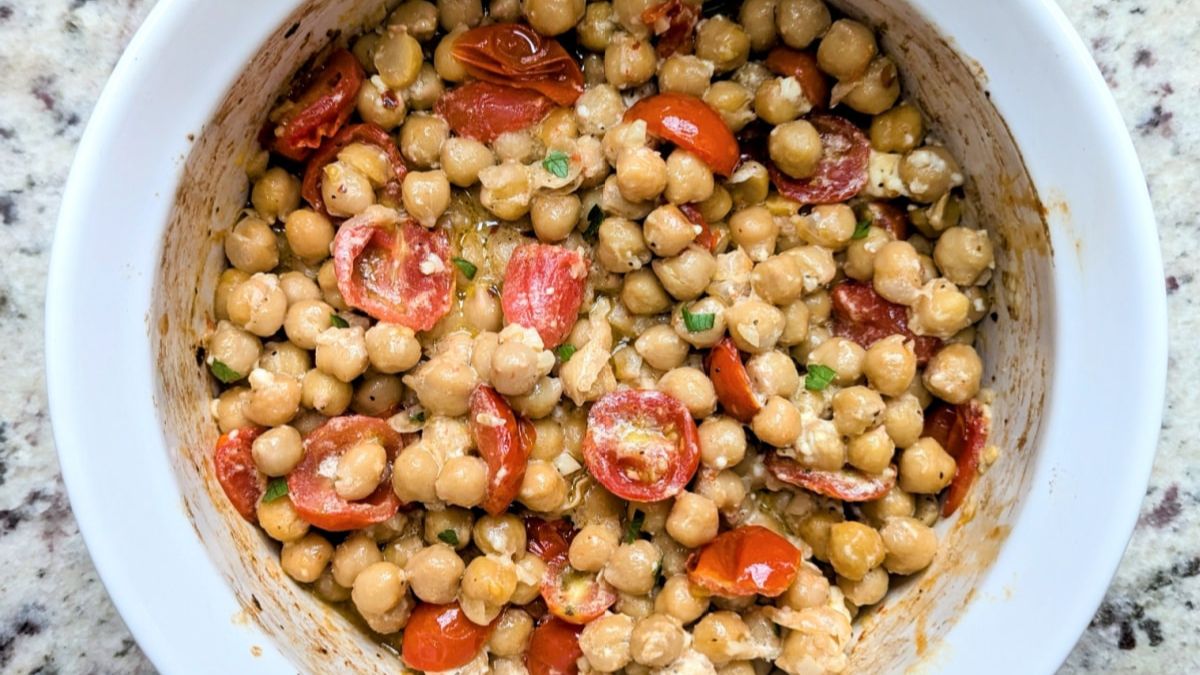 Baked Chickpeas with Tomatoes and Feta.