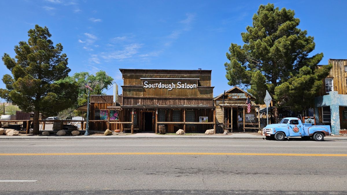 Beatty, Nevada, USA - 30 March 2025 - Sourdough Saloon and Happy Burro Chili and Beer in old west town Beatty, NV, gateway to Death Valley.