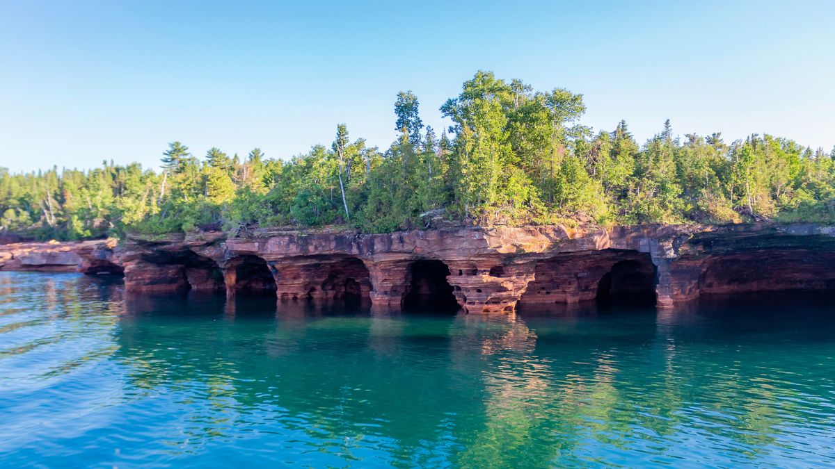 Beautiful Sea Caves on Devil's Island in the Apostle Islands National Lakeshore, Lake Superior, Wisconsin.