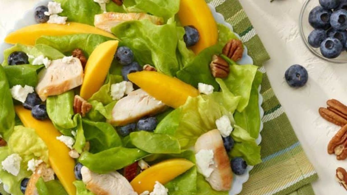 Chicken Blueberry Salad Recipe with Mango Salad Dressing.