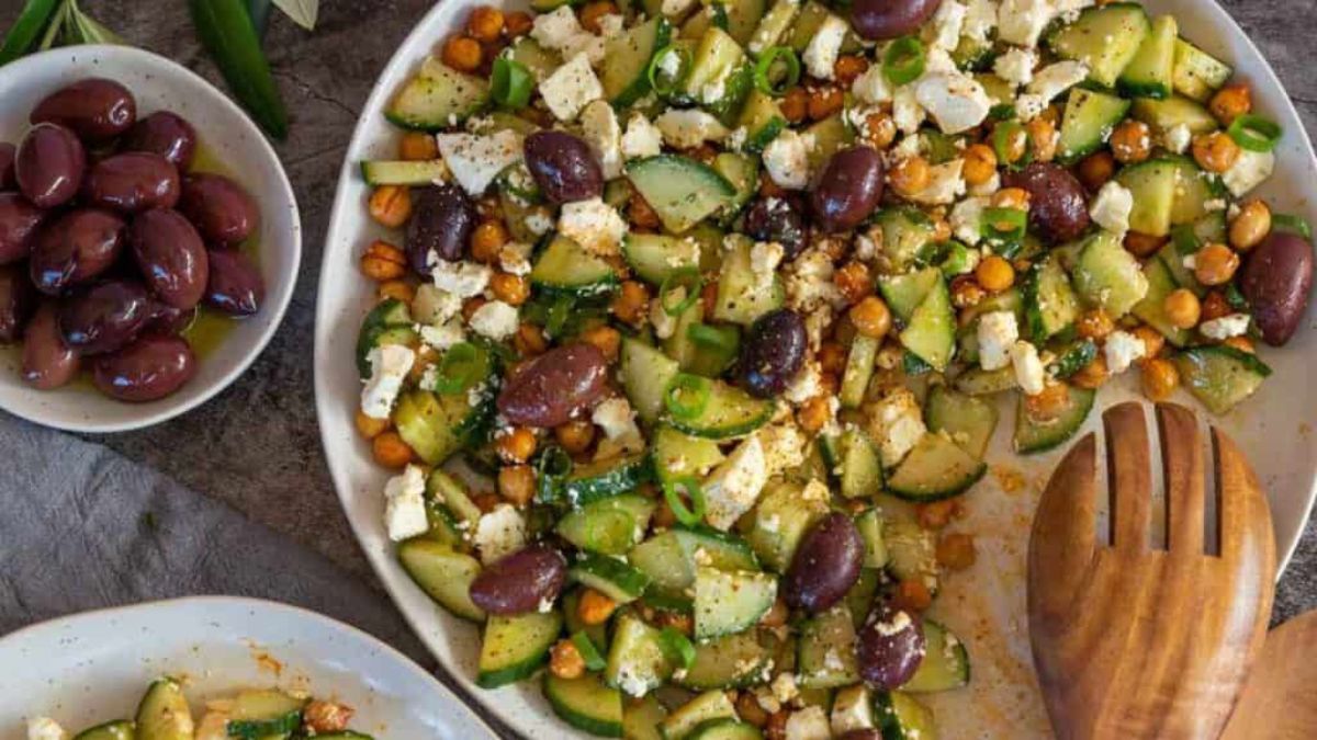 Chickpea Cucumber Feta Salad.