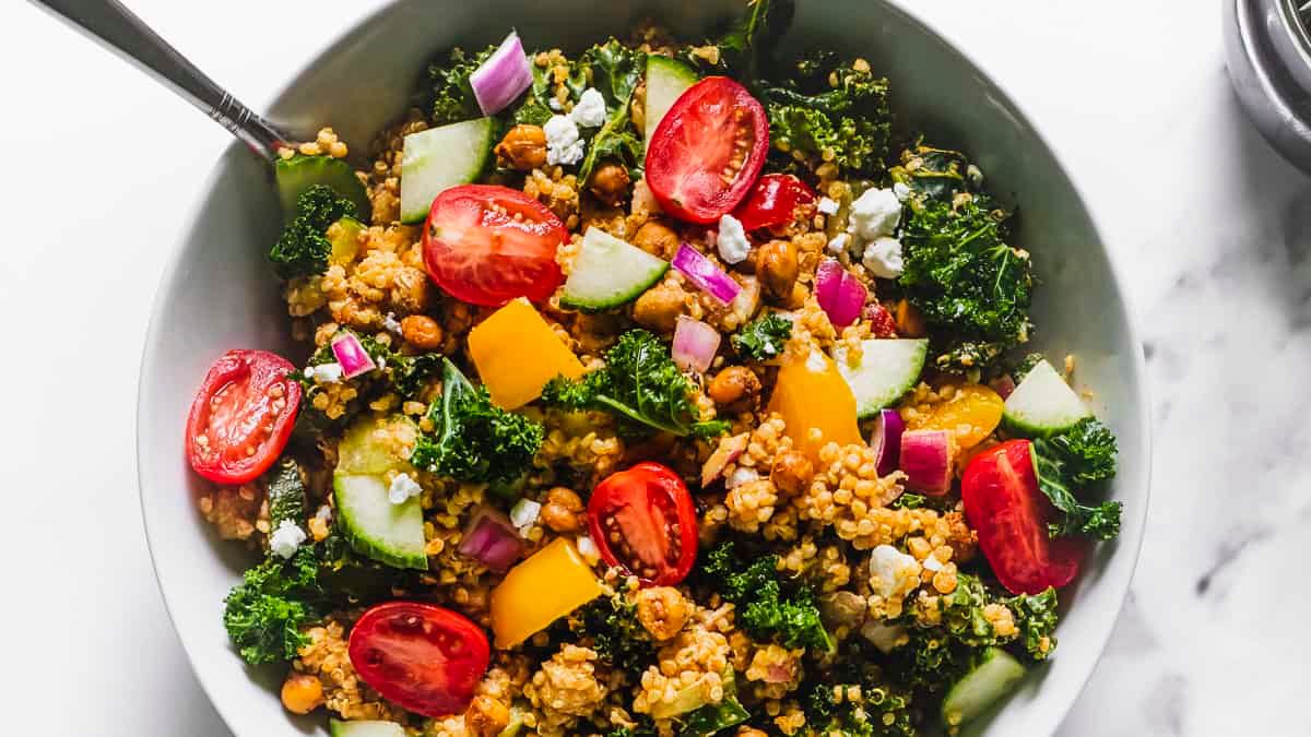 Chili Lime Quinoa Salad with Kale & Roasted Chickpeas.